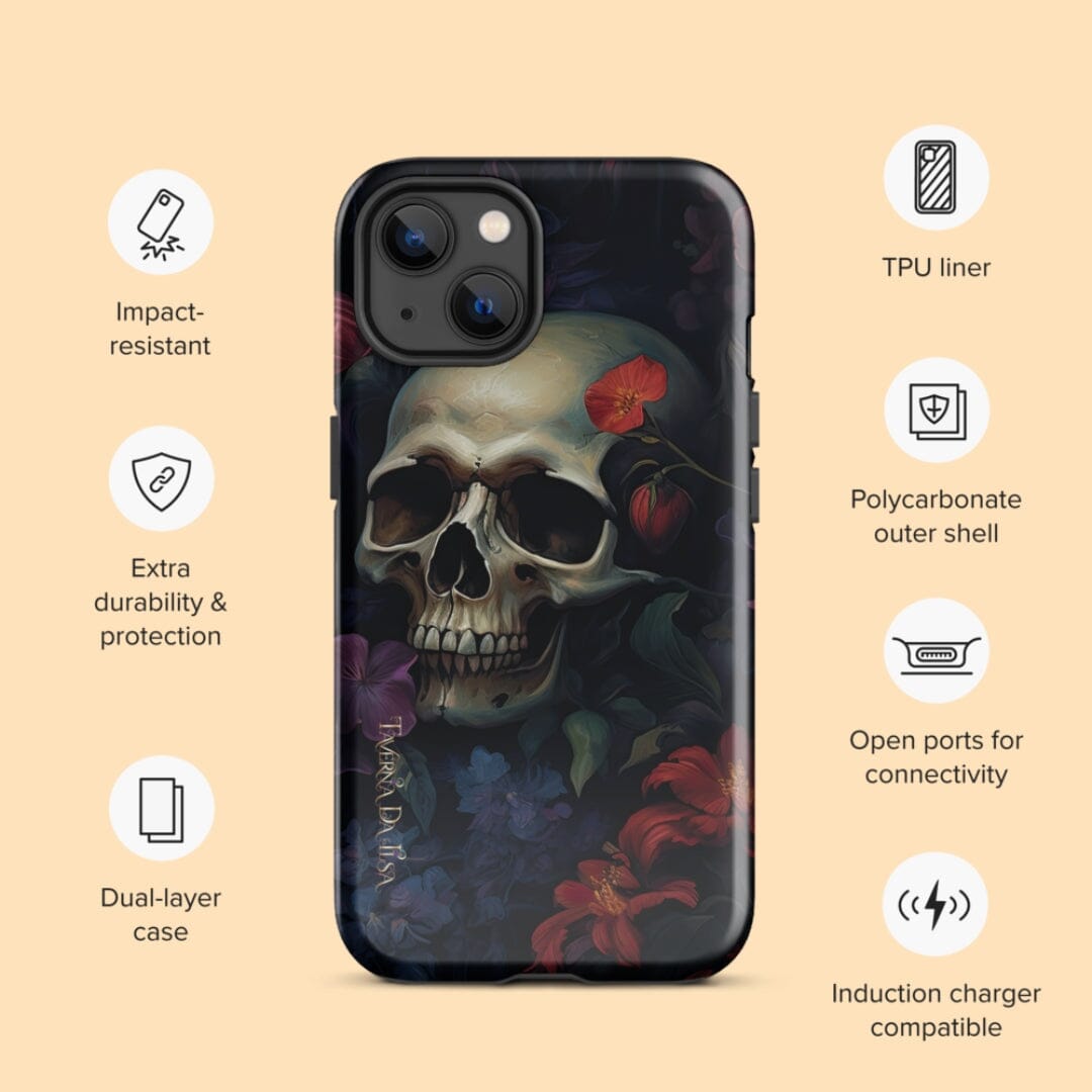 Dark Academia Aesthetic Gothic Skull Red Flowers Tough iPhone Case Phone Case Taverna da Ilsa 