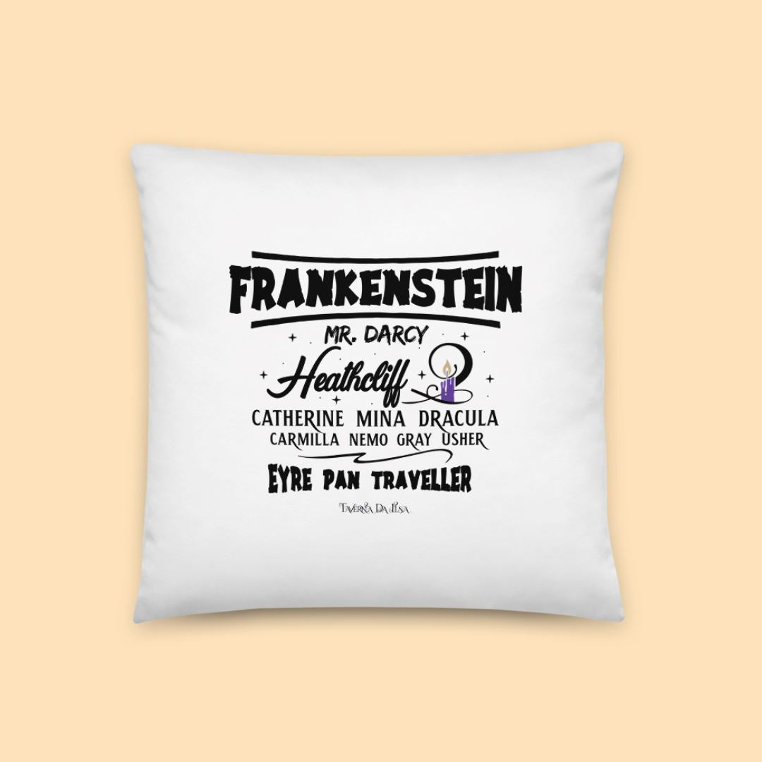 Frankenstein I Great Classic Gothic Characters White Pillow Taverna da Ilsa 18″×18″ 