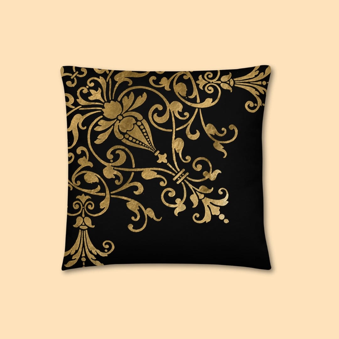 Dark Academia Aesthetic Classic Gothic Gold Black Basic Pillow Taverna da Ilsa 18″×18″ 