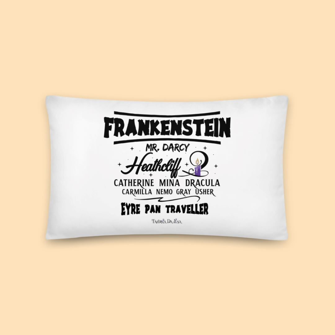 Frankenstein I Great Classic Gothic Characters White Pillow Taverna da Ilsa 20″×12″ 