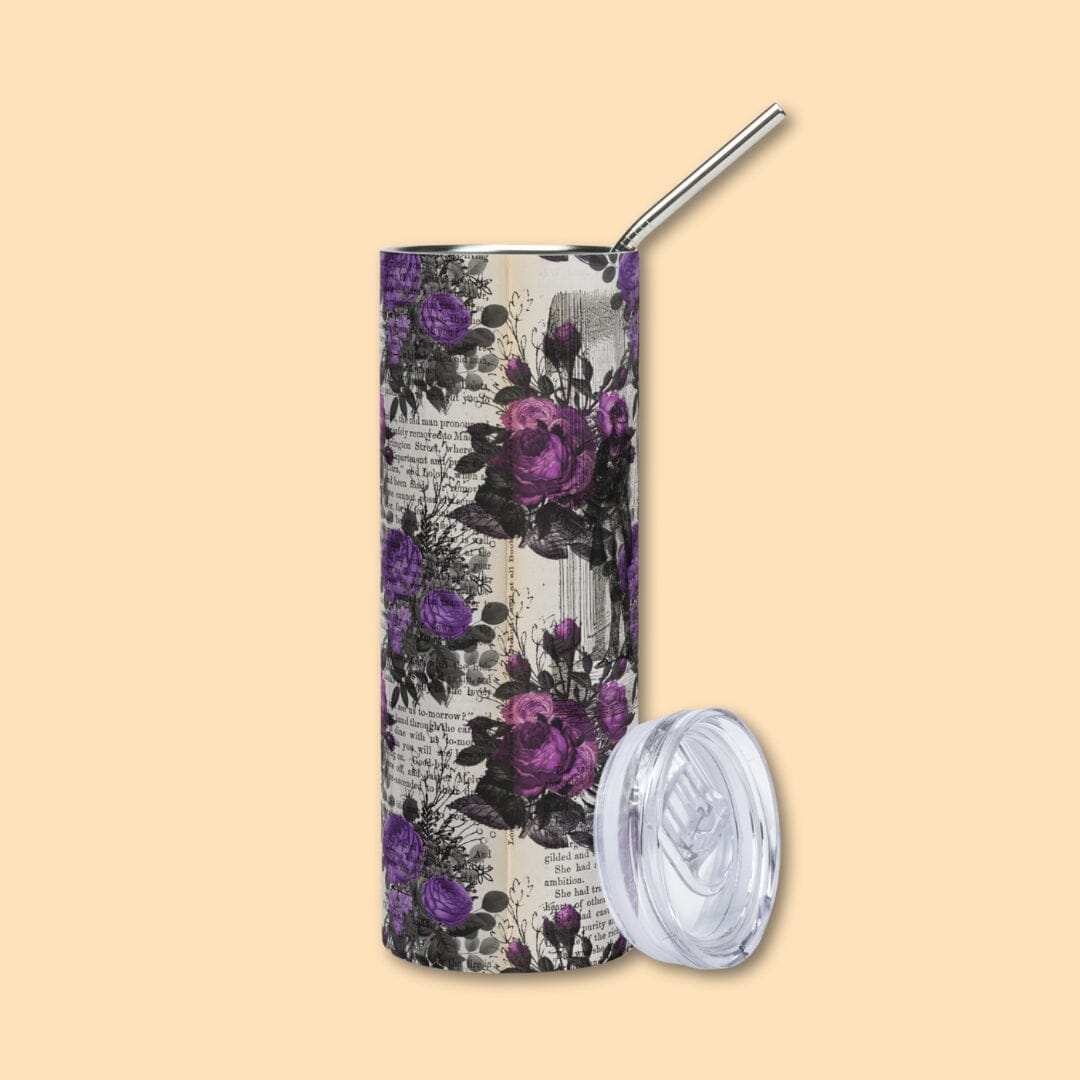 Dark Academia Aesthetic Skinny Tumbler with Straw, 20oz Gothic Floral Tumbler Taverna da Ilsa 