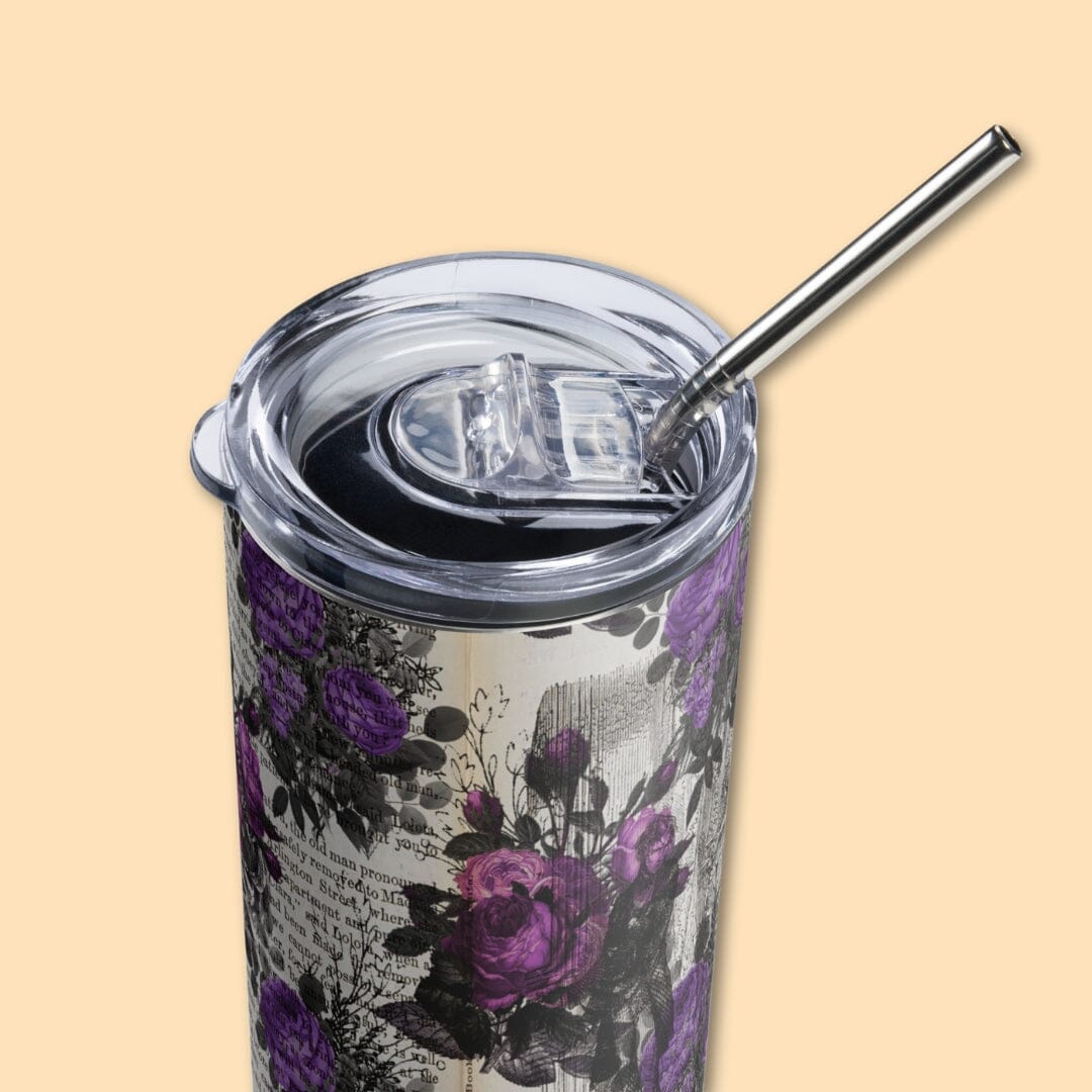 Dark Academia Aesthetic Skinny Tumbler with Straw, 20oz Gothic Floral Tumbler Taverna da Ilsa 