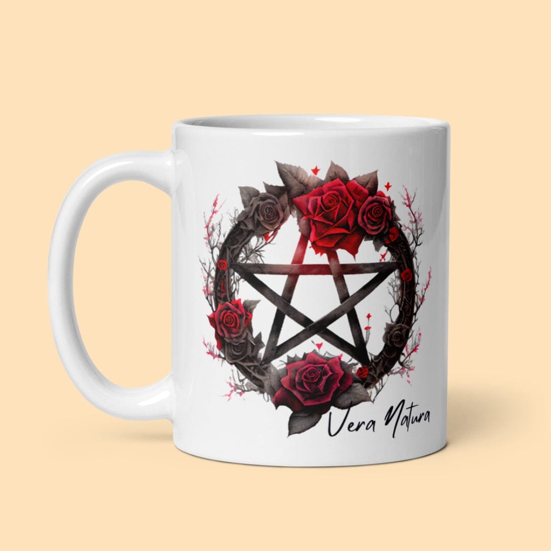 Dark Art Grunge Goth Occult Gothic Aesthetic I Latin Phrase Vera Natura White Glossy Mug Mug Taverna da Ilsa 11 oz 