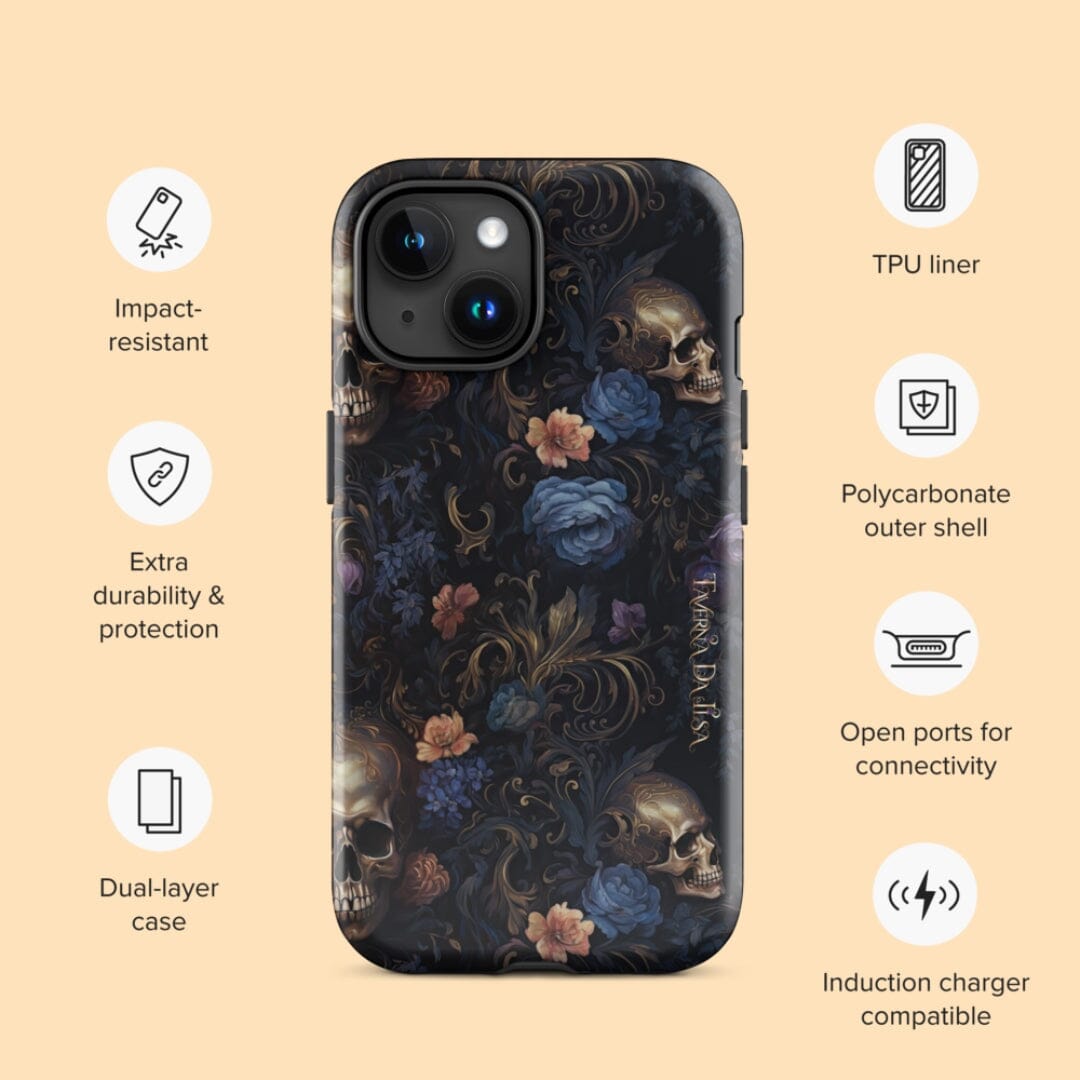 Dark Academia Aesthetic Floral Skull Classic Gothic Tough iPhone Case Phone Case Taverna da Ilsa 