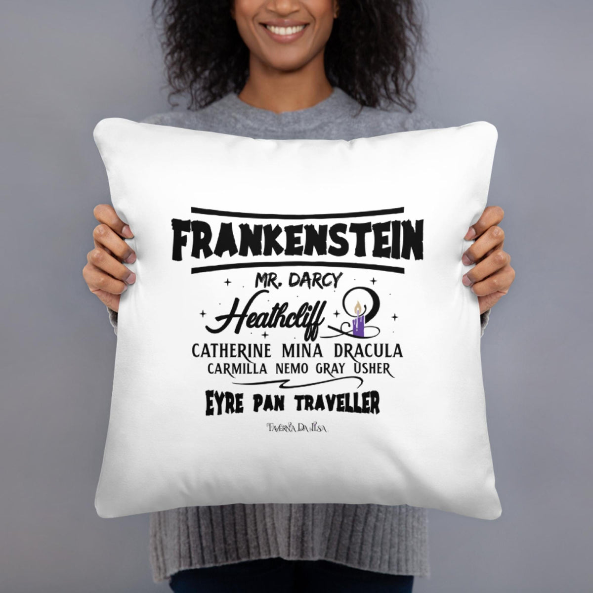 Frankenstein I Great Classic Gothic Characters White Pillow Taverna da Ilsa 