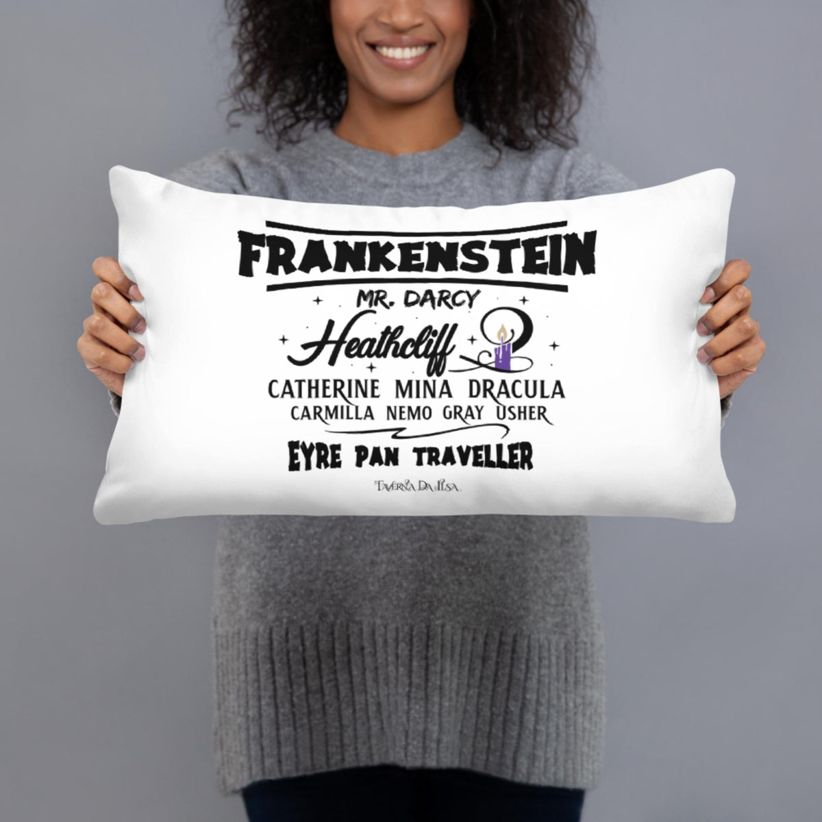 Frankenstein I Great Classic Gothic Characters White Pillow Taverna da Ilsa 