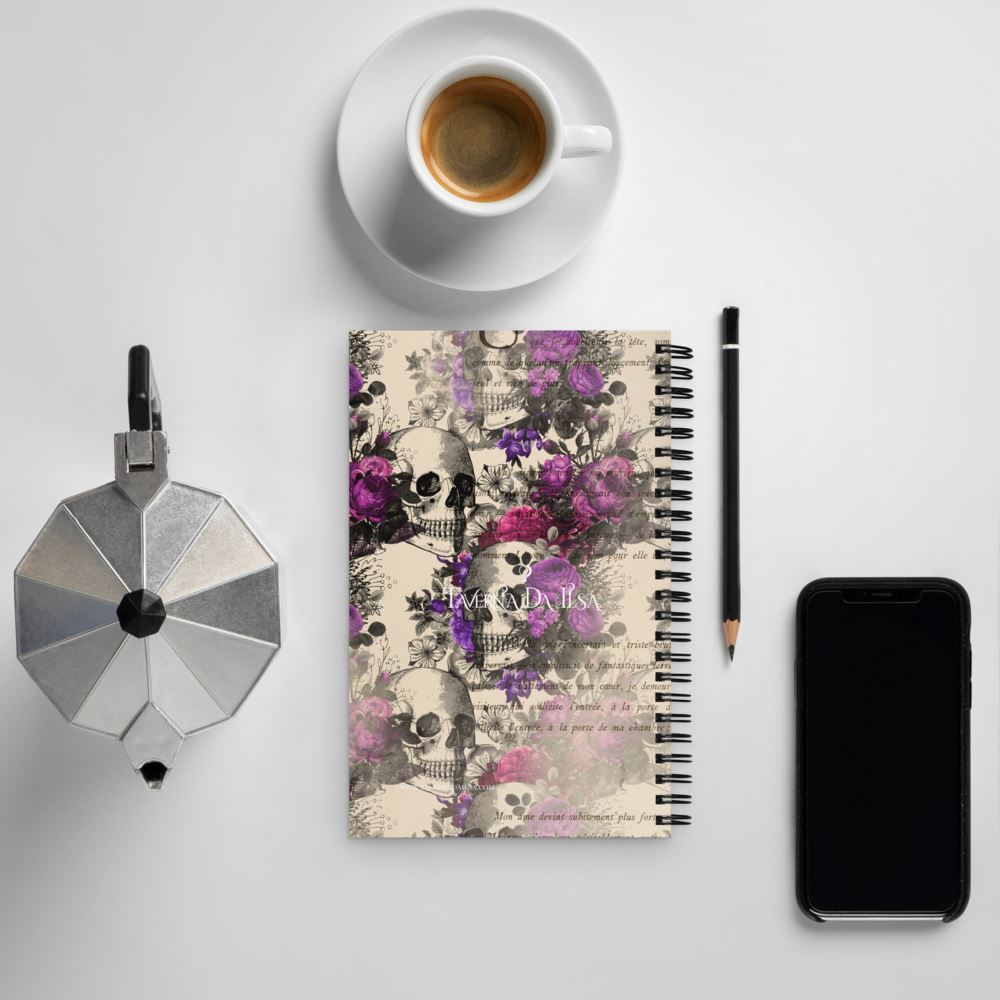 Dark Academia Gothic Floral &amp; Skull Spiral Notebook Taverna da Ilsa 