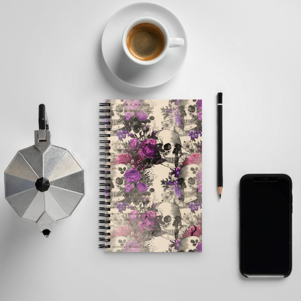 Dark Academia Gothic Floral &amp; Skull Spiral Notebook Taverna da Ilsa 